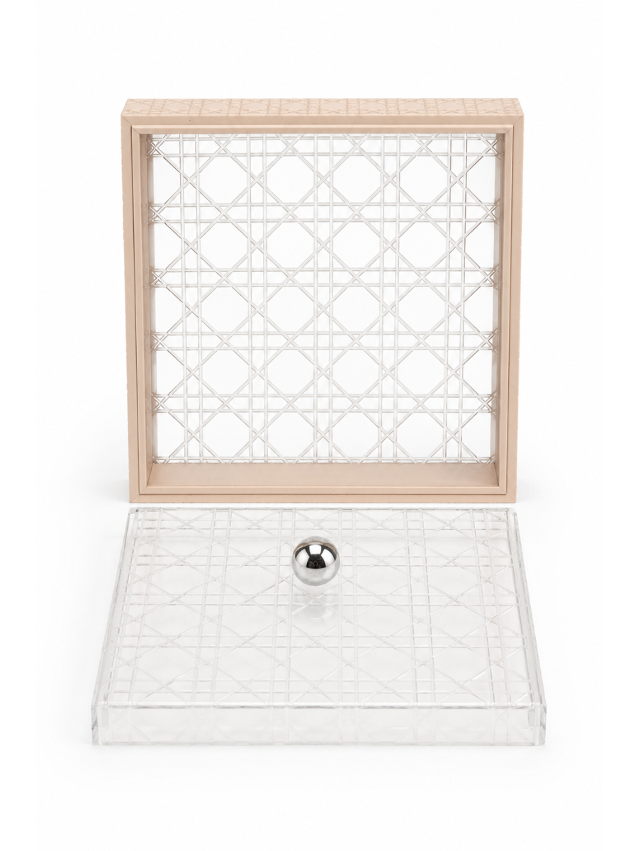 Cannage Crystal Lid Luxury Pastry & Décor Box — Cream & Silver