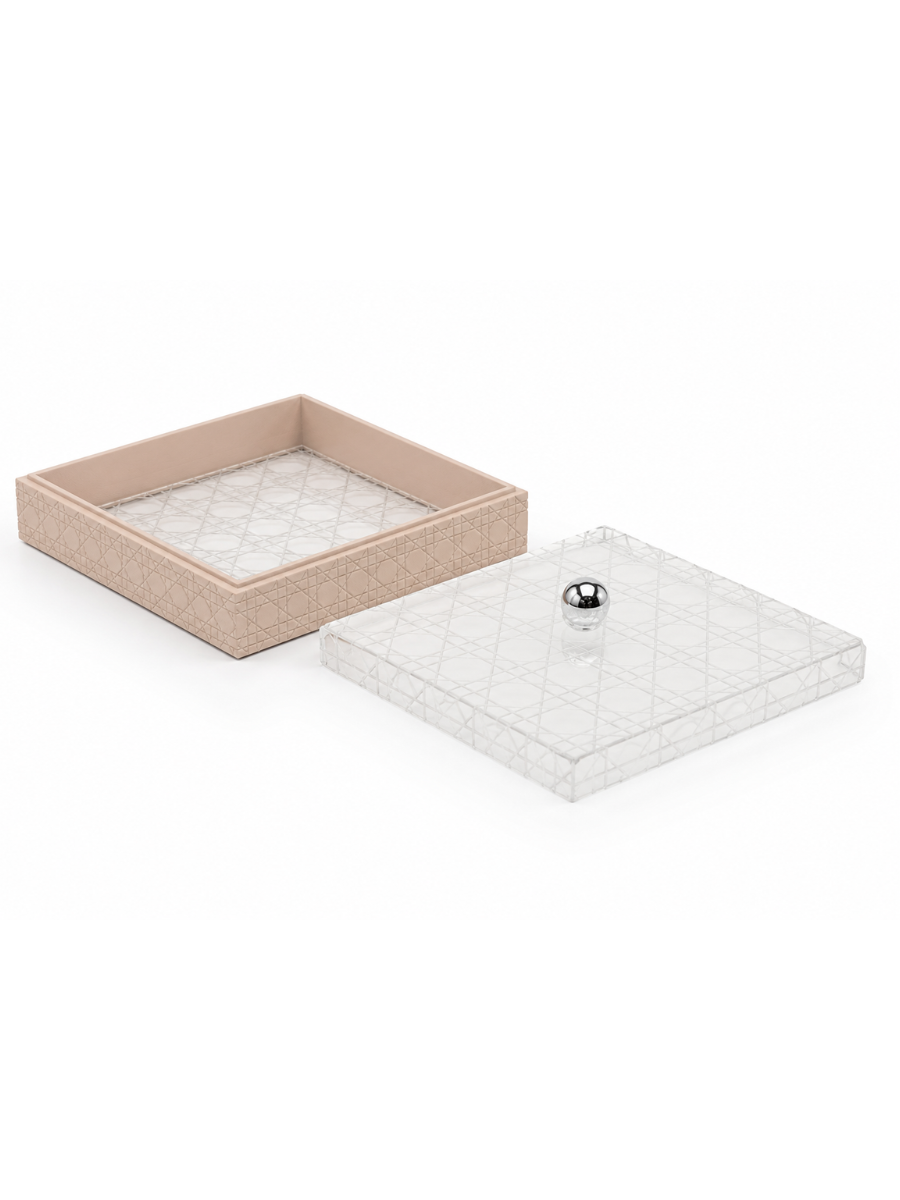 Cannage Crystal Lid Luxury Pastry & Décor Box — Cream & Silver