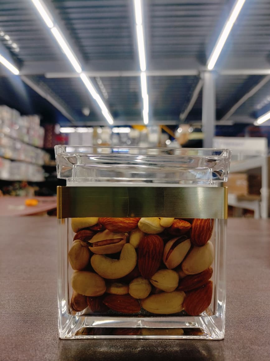 Premium Large Square Acrylic Storage Jar with Metallic Accent (9x9x9 cm)- Pack of 2