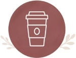 White coffee cup icon on a brown circular background