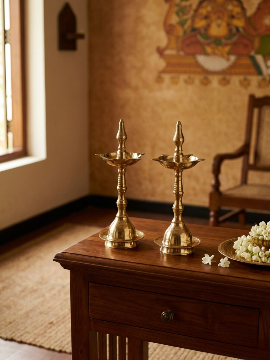Traditional Kerala Brass Deepam Pair (25 x 10 Cm)