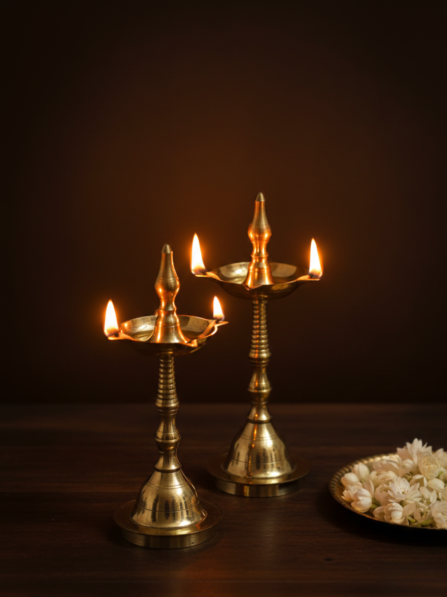 Traditional Kerala Brass Deepam Pair (25 x 10 Cm)