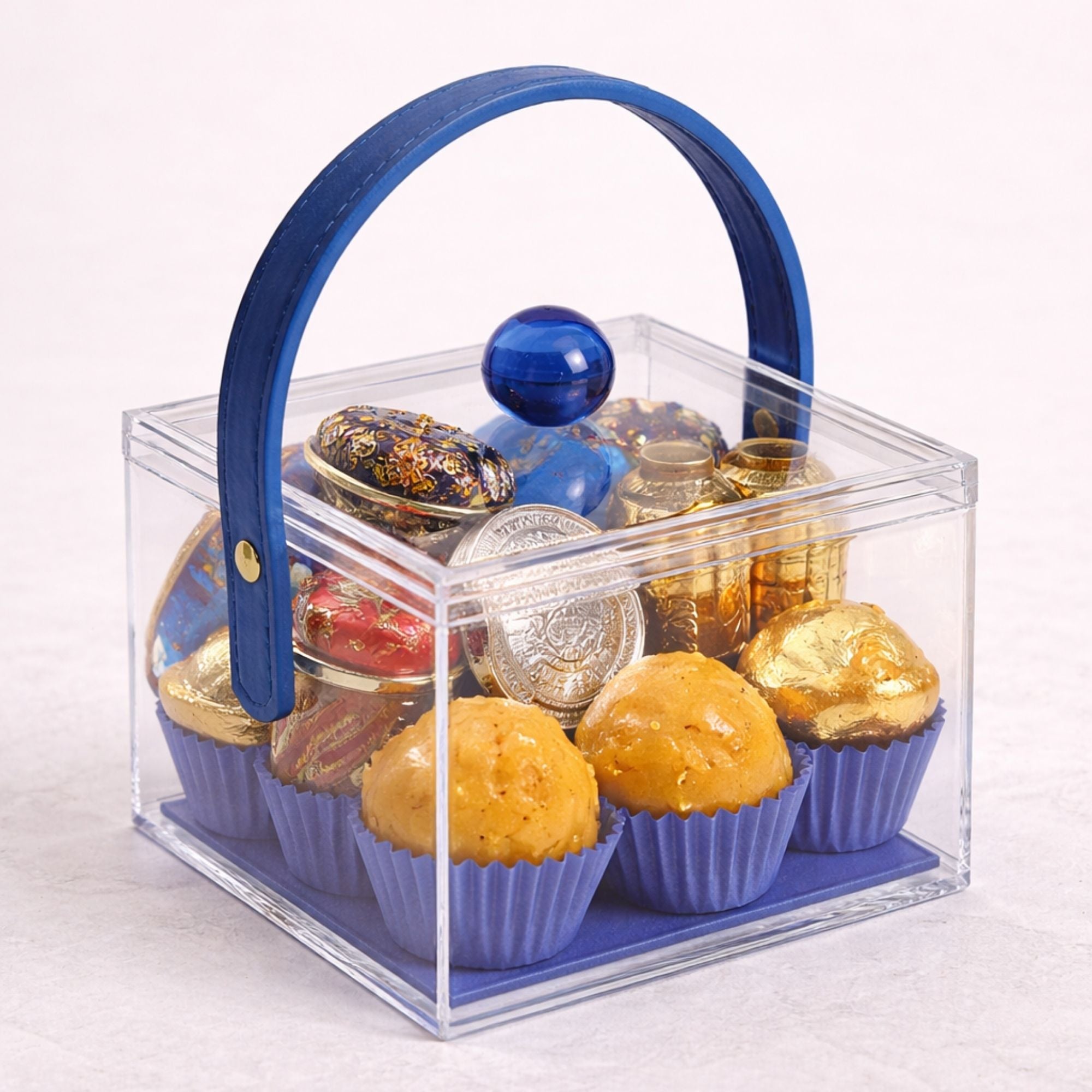 Clear Acrylic Gift Box with Lid & Leather Handle | Transparent Square Keepsake Box