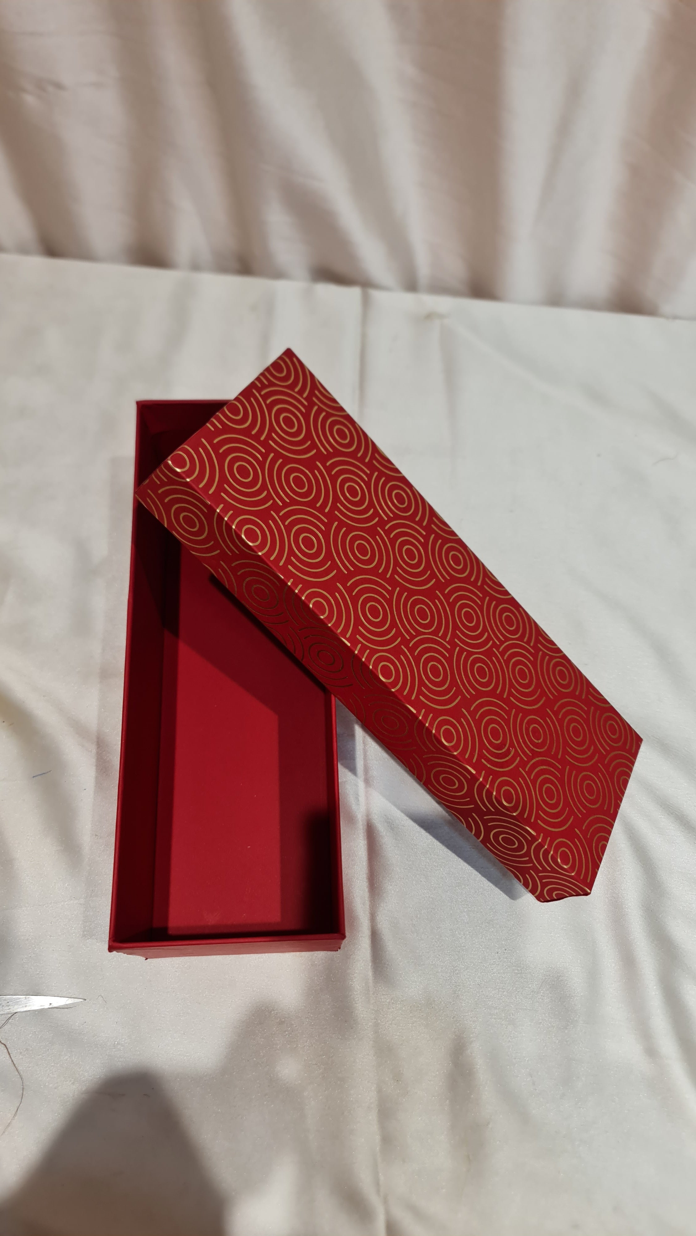 Red Gold Rectangle Rigid Gift Box - 26x9.5x10cm