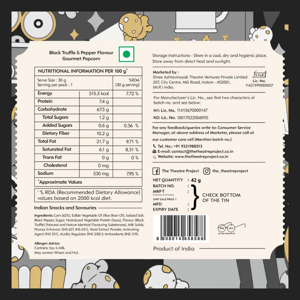 Black Truffle & Pepper Gourmet Popcorn Tin 42g