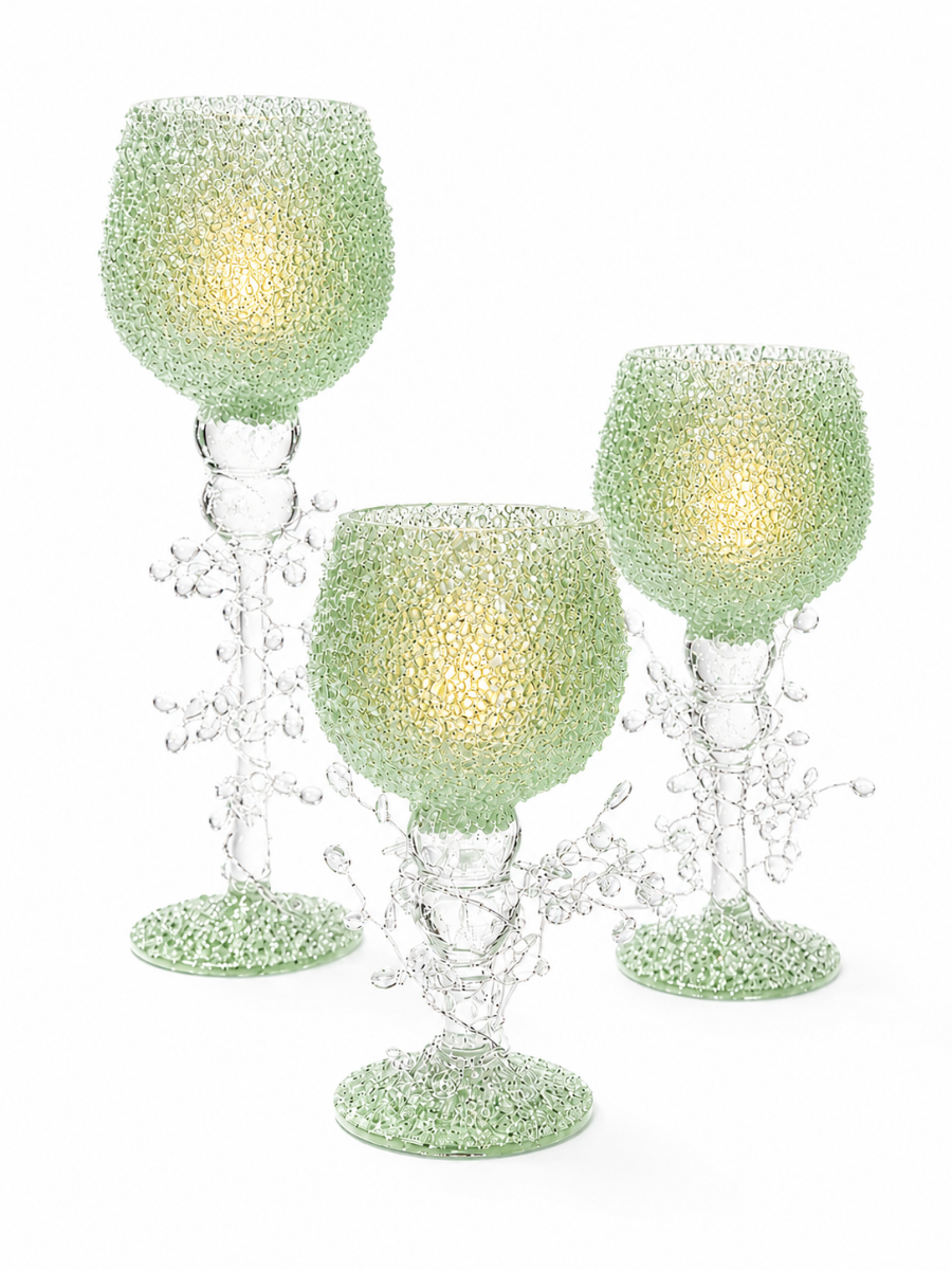 Set Of 3 Crystal Bead Goblet Candle Holder