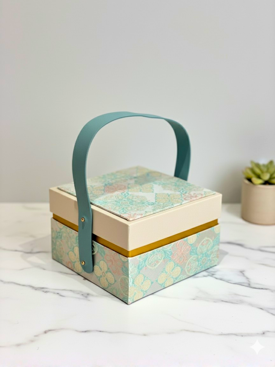 Premium Silky Floral Square Empty Gift Box with Handle