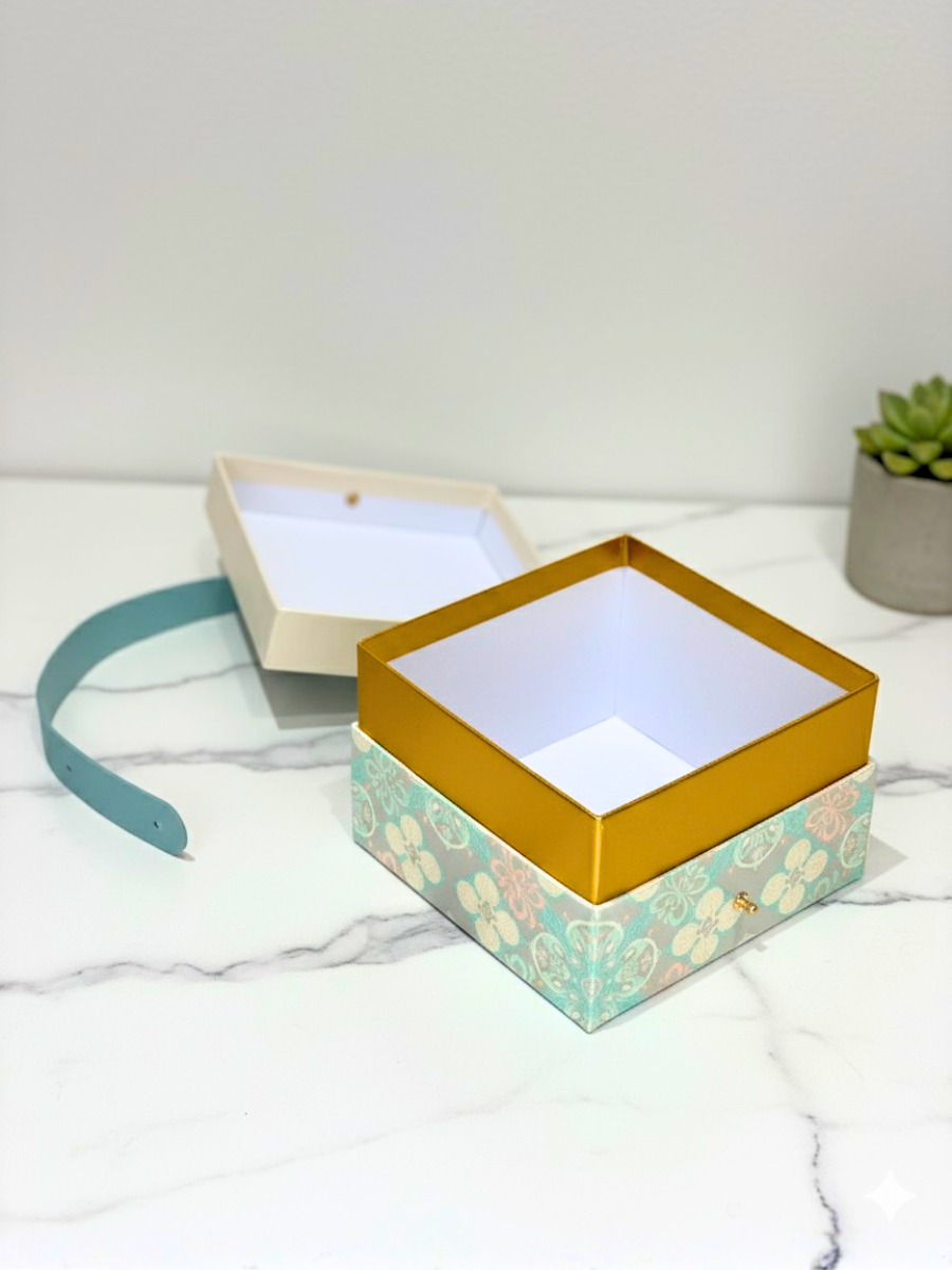 Premium Silky Floral Square Empty Gift Box with Handle