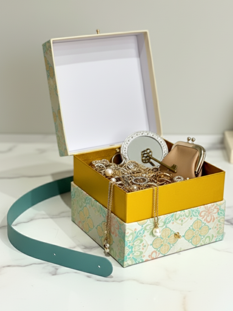 Premium Silky Floral Square Empty Gift Box with Handle