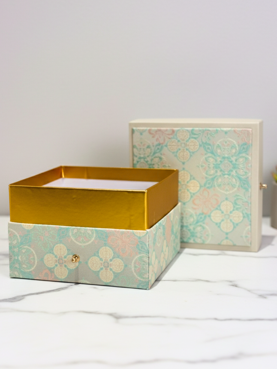 Premium Silky Floral Square Empty Gift Box with Handle