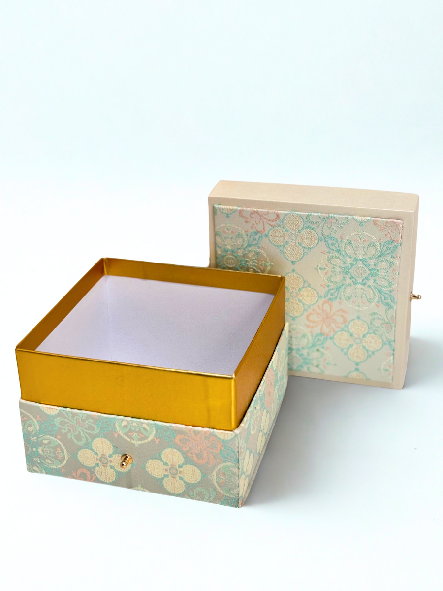 Premium Silky Floral Square Empty Gift Box with Handle