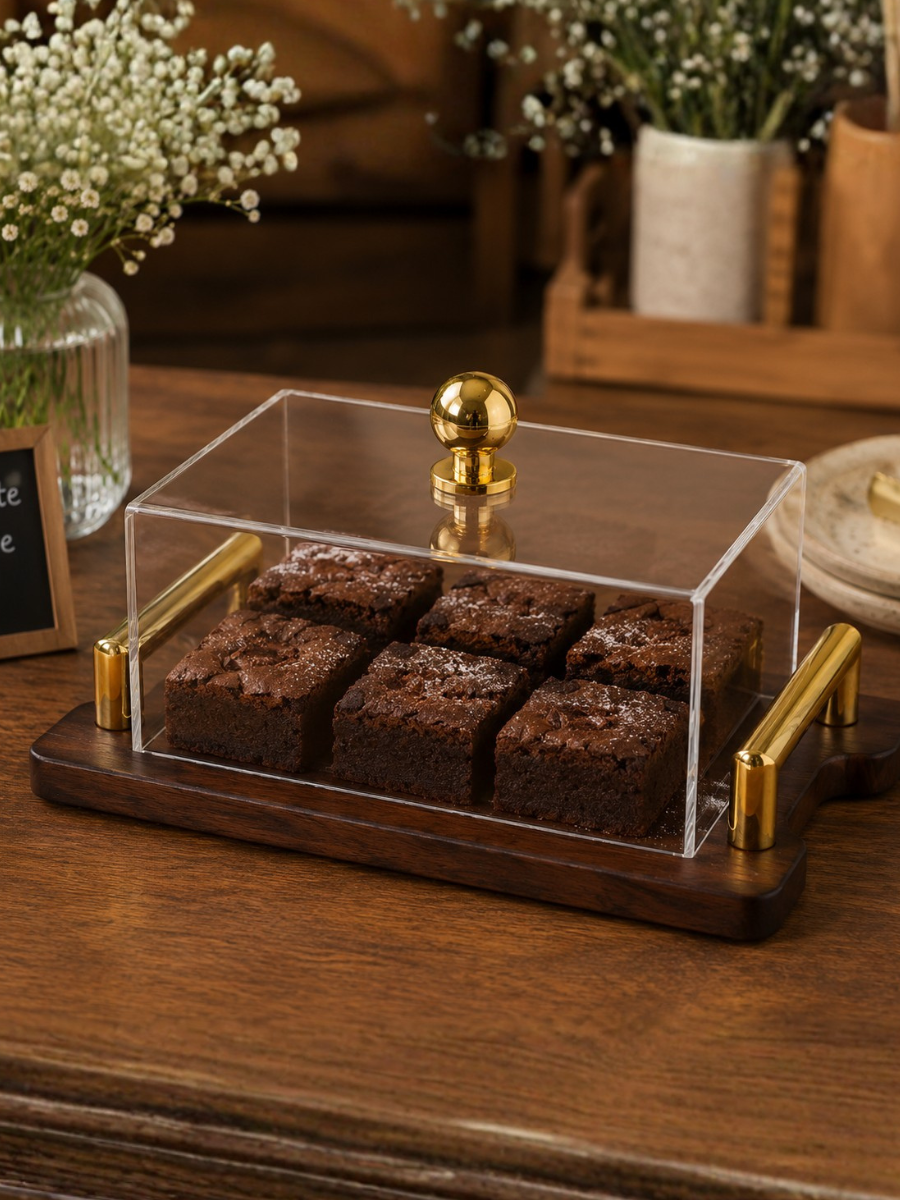 Luxury Wooden Display Tray with Acrylic Plexiglass Lid & Gold Handles