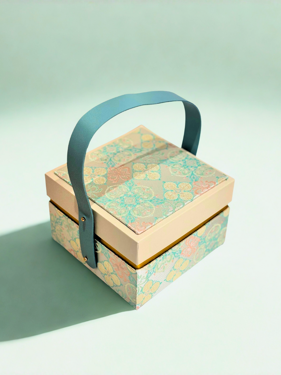 Premium Silky Floral Square Empty Gift Box with Handle